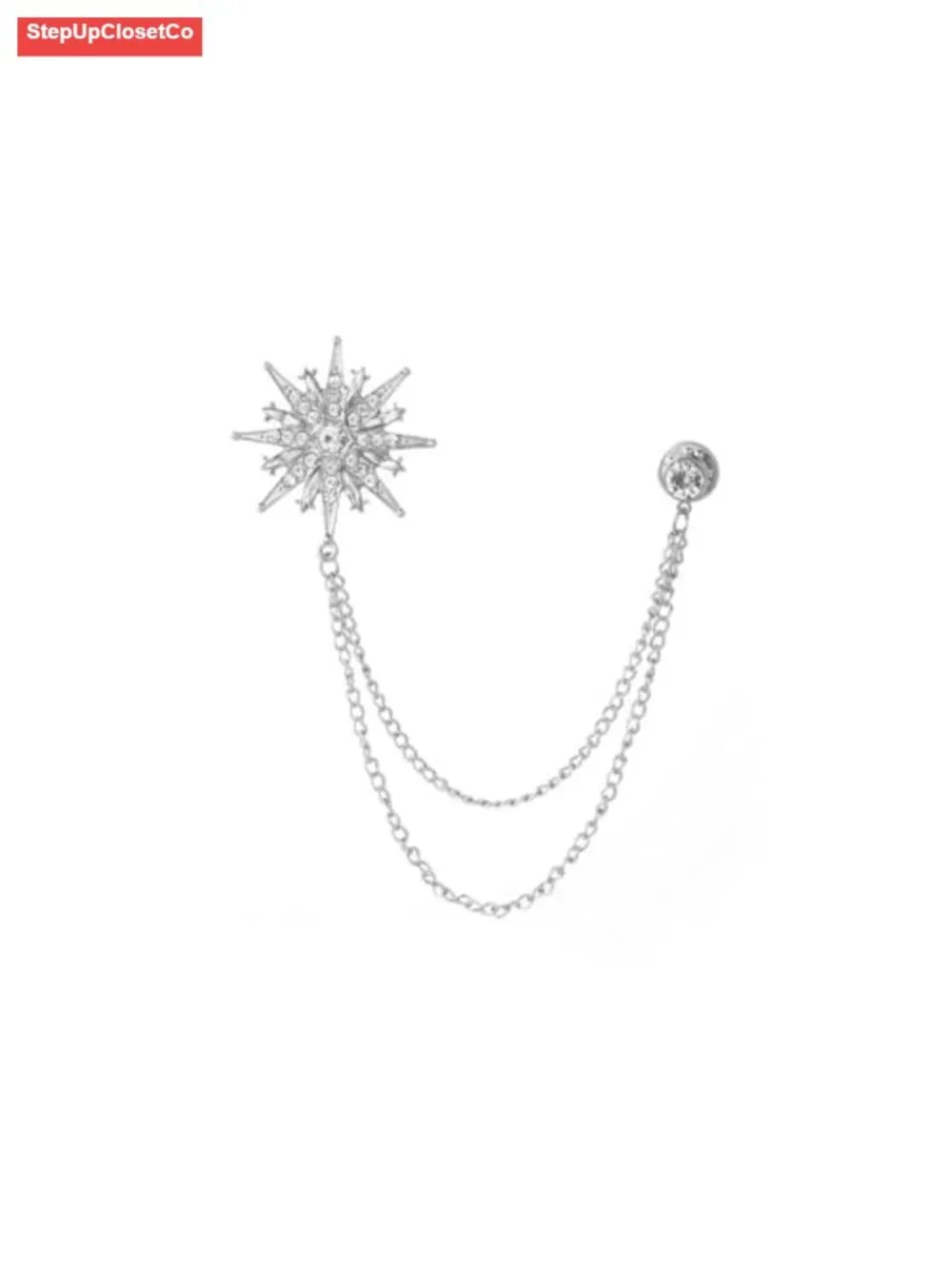 Starburst Crystal Rhinestone Brooch Pin Double Layer Draped Chain Detachable